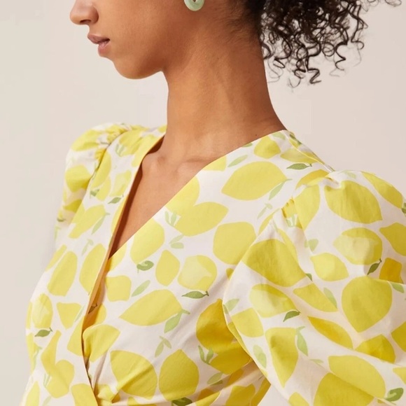 Anthropologie Hutch Lemon print V-Neck Tiered Wrap Midi Dress 37363 - Picture 16 of 16